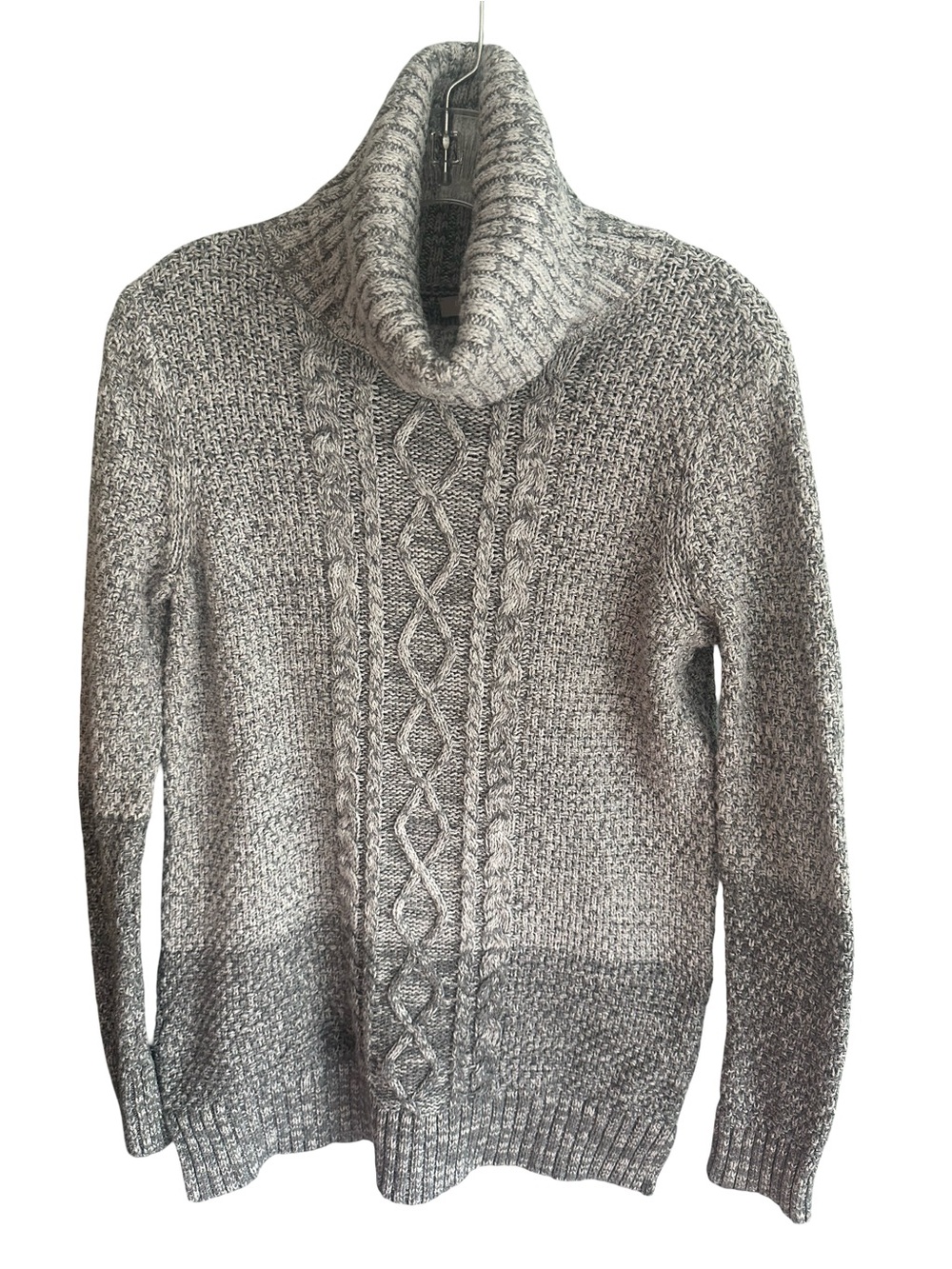 Banana Republic Gray Marled Cable-Knit Cotton Blend Cowl Turtleneck Sweater
